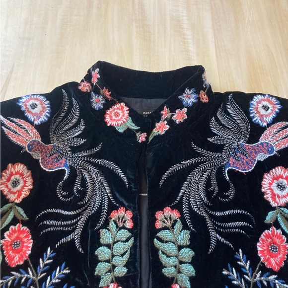 Zara Woman Premium Denim Collection “Woodland” Velvet Embroidered Blazer - Picture 4 of 10